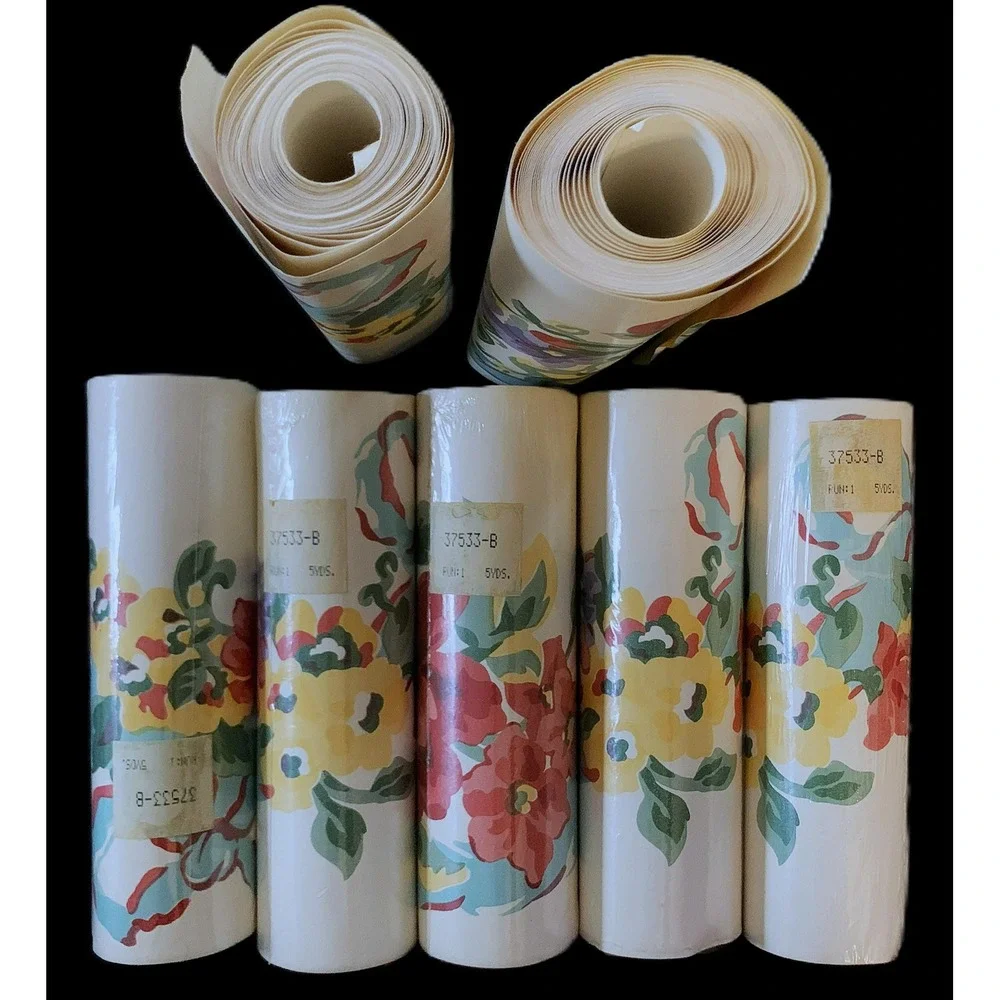 7 Vintage Floral Wallpaper‎ Border Rolls: Cottage Granny Core Style NOS Lot Read